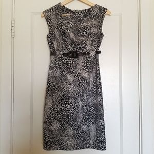 Calvin Klein belted cheetah print sheath dress